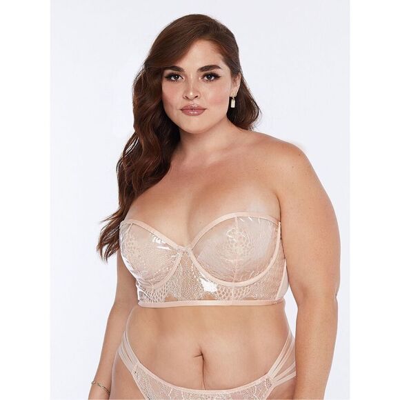 Savage X Fenty HYPER REAL LACE AND VINYL BUSTIER 2X pink light pink - Picture 1 of 9